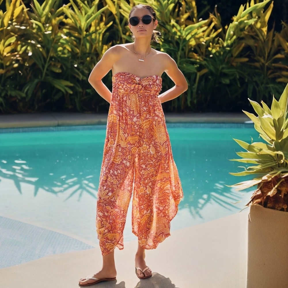 Anthropologie Boho Harem Jumpsuit Strapless XS